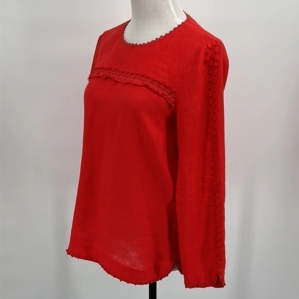 J. Crew Red Embroidered Linen Top Size 6